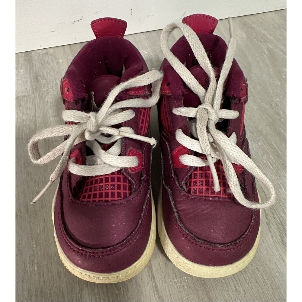 Kids Jordan 4 Retro Burgundy White Toddler Sneakers Shoes Size 7c - Picture 2 of 8